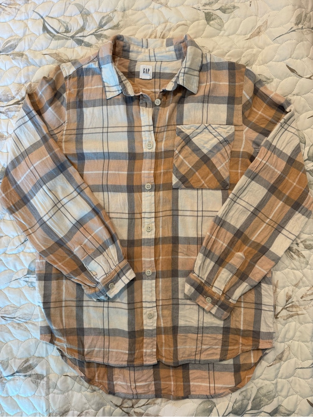 GAP Plaid Button-Down Shirt in Tan, Cream & Blue